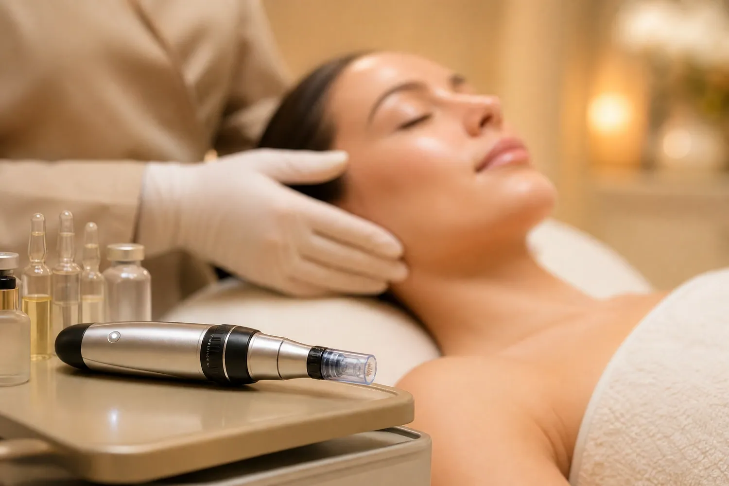 Microneedling-Behandlung mit feinem Nadelkopf